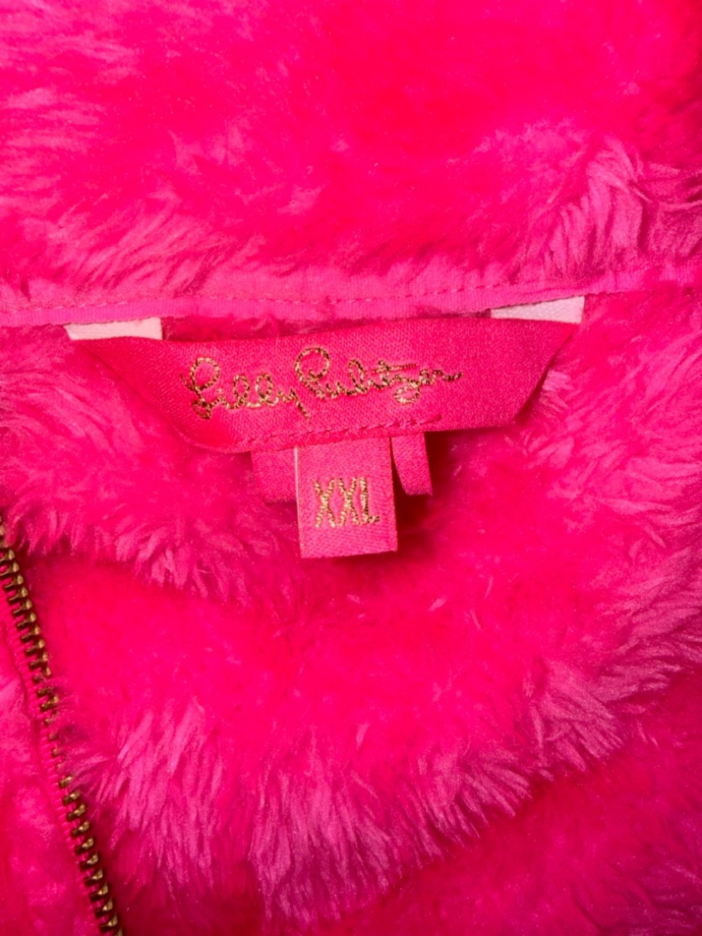 Lilly Pulitzer Two-Tone Teddy Half-Zip Jacket in Hot Pink & Tan - Picture 5 of 5